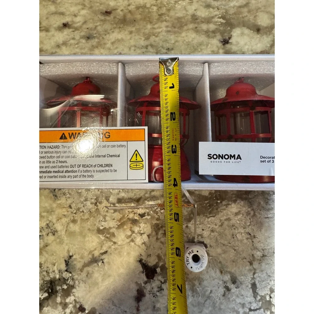 Sonoma Goods For Life LED Mini Cabin Lanterns Set of 3 Red Distressed 41SNDND46